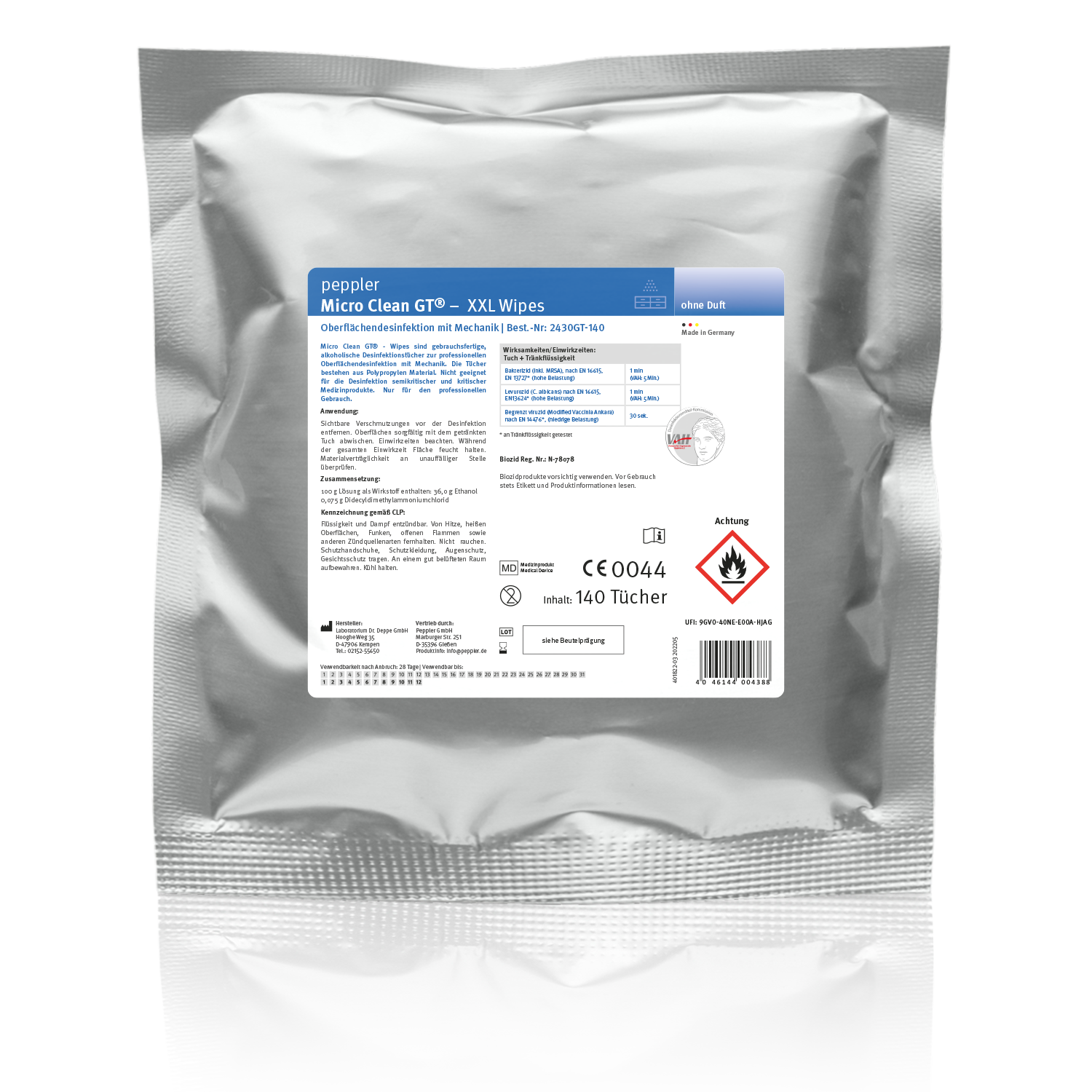 Micro Clean GT XXL Wipes Neutral 140x Peppler